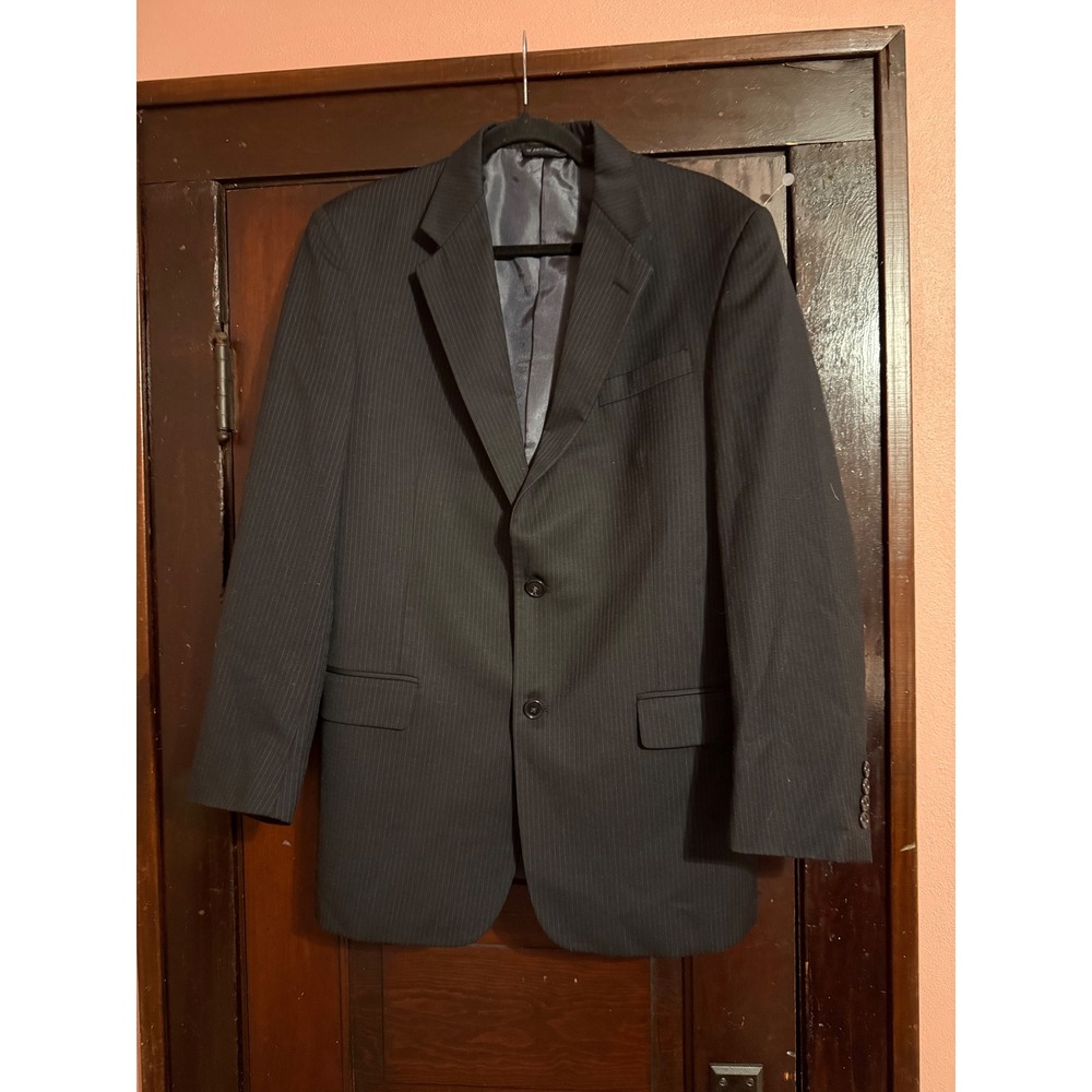 Pierre Cardin Fundamentals Mens 40R Dark Navy Pinstripe 100% Wool Blazer Jacket